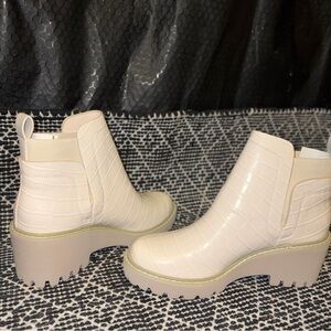 Corkys Cream Croc-Embossed Ankle Booties